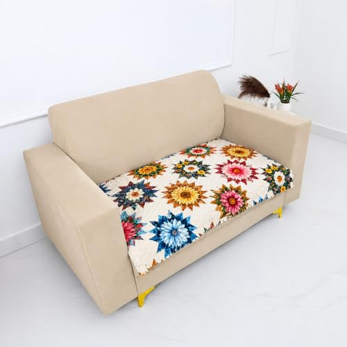 Image of Homerz Premium Printed Quilted Velvet Sofa Slip Cover Protector with Tassels, Sofa Mat, Exact Size, Antislip Cover (Morocco, 2 Seater, Half)