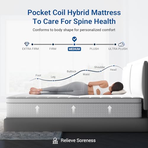 Avenco Full Size Mattress 12 Inch in a Box, Medium Plush Full Mattresses with Pocket Spring Smarts Coil Hybrid Colchones for Pressure Relief, CertiPUR-US Certified - Image 3