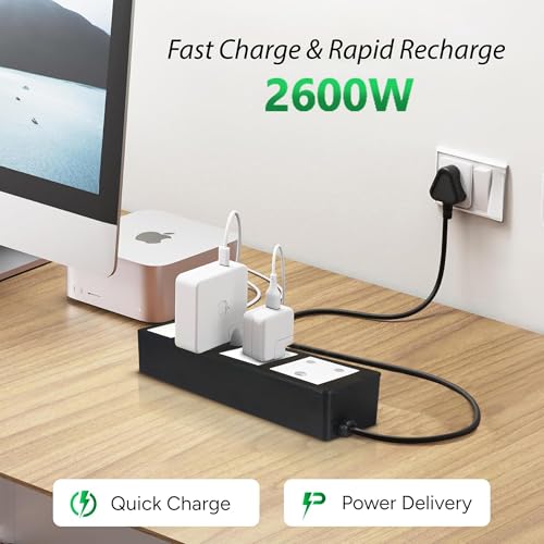 Image of MX 45W Extension Board PD GaN Charger Super Fast Charging 2 Type-C, 3 Indian 16A Sockets (2600W) Multiport Desktop Power Strip for iPhone Android Laptop Tablet Charging Station 1.5M Cable