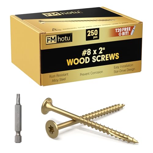 Image of #8 x 2 inch Deck Screws, 250Pcs Star Drive Wood Screws, Rust Resistant Timber Screws for Timber /Log /Landscaping Wood, T20 Star Bit Included, Gold