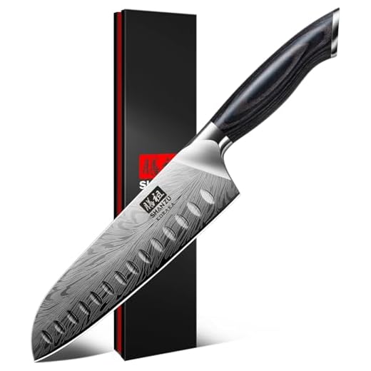 SHAN ZU Coltelli da Cucina in Acciaio a Polvere, Coltello Giapponese Santoku 20 cm Ultra Affilati Coltello da Chef Multiuso Professionale ad alto Tenore di Carbonio con Manico Ergonomica in Pakkawood