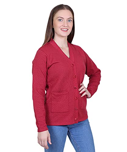 Image of Women Woolen v-Neck Cardigan Pullover Sweater for Winter wear with Front Pockets Plus Sizes Also Available