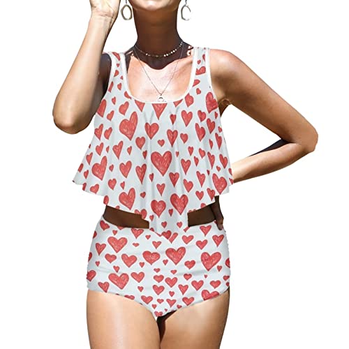 Howilath Traje de baño de dibujos animados con diseño de conejillo de indias y flores, color verde zanahoria, paquete de 2 unidades con parte inferior de cintura alta,, Diseñador de corazones, XL Cover