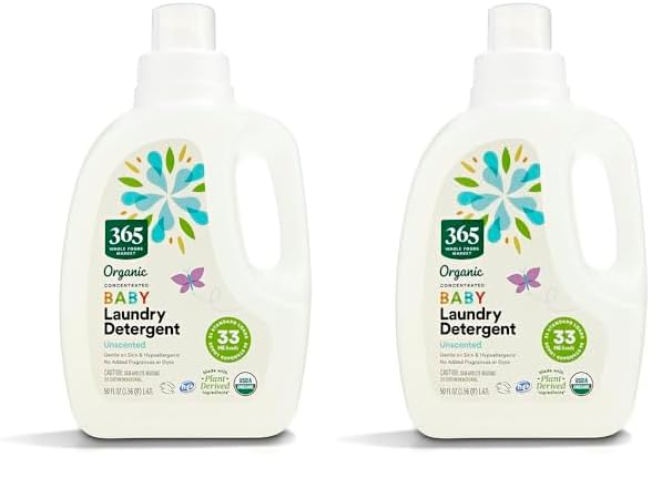 Image of 365 by Whole Foods Market, Organic Baby Laundry Detergent (33 HE Loads), Unscented, 50 Fl Oz (Pack of 2)