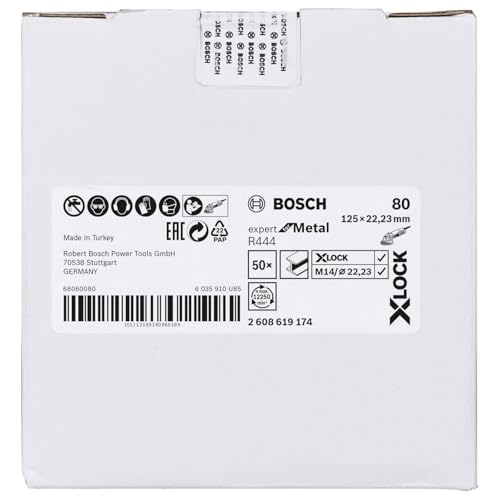 Bosch Professional Fiberschleifscheiben Expert (für Metall, X-LOCK, R444, Ø125 mm, Körnung 80, BohrungsØ: 22,23 mm)