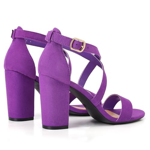 Image of Trary Women's Block Chunky Heel Sandals for Women Open Toe Adjustable Cross Ankle Strap Dress Shoes Walking Wedding Evening Bridal Heels