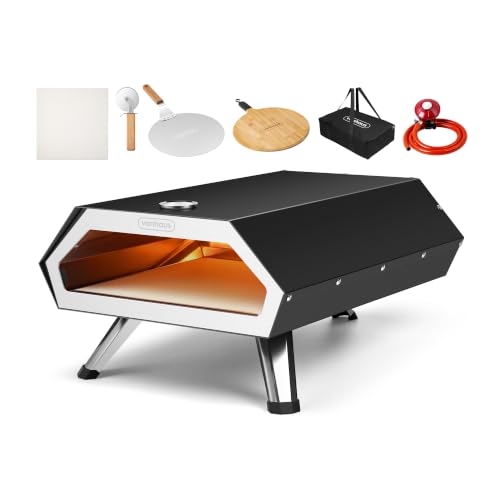 VonHaus Gas Pizza Oven Outdoor For Tabletop with Accessories Chopping Board Peel Cutter Hose/Regulator Carry Bag Included For up to 12 Pizzas Can Also Smoke Meat Fish & Vegetables