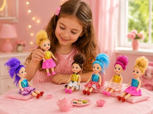 Image of Mini Fashion Dolls for Girls, Multicolor Princess Doll Set, Pack of 6
