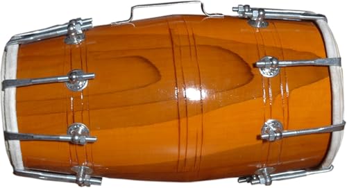 Handmade Sheesham Wood Dholak - Professional Indian Folk Musical Instrument Drum with Nut and Bolt Tuning System - Includes Padded Bag and Spanner - Brown