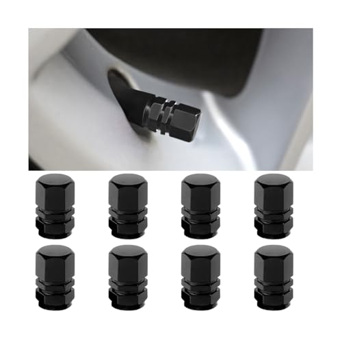 JNNJ 8 Stücke Ventilkappen, Valve Caps, Motorrad-Ventilkappen, Staubkappe Für Autoreifenventil, Ventilkappen Für Reifen, Auto-Ventilkappen, Eloxiertes Aluminium-Reifenventilkappen-Set(Schwarz)