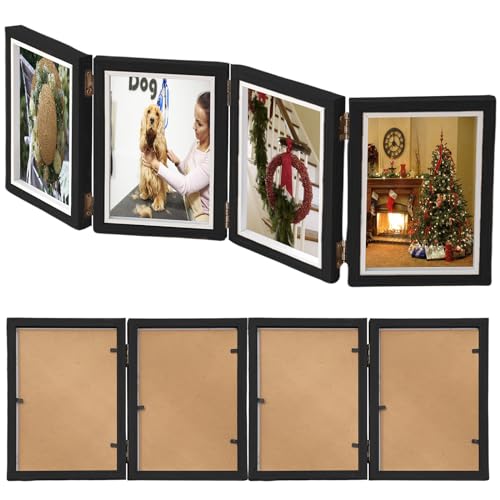 Marco de fotos plegable para 4 fotos: 4 marcos de fotos de 10 x 15 cm, marco de fotos para varias fotos, collage de madera con cristal, marco de fotos 3D para bodas, familia y bebés