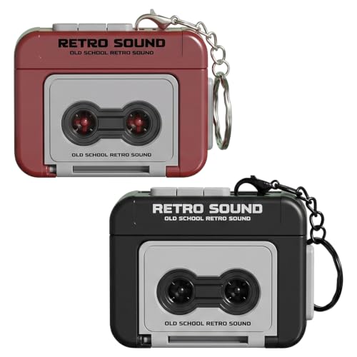 BODZWI 2 Pcs Porte-Clé Enregistreur de Cassettes Rétro, Mini Enregistreur Vocal Vintage Style, Accessoire de Sac et Téléphone, Cadeau Original pour Fans de Musique (Rouge & Noir)