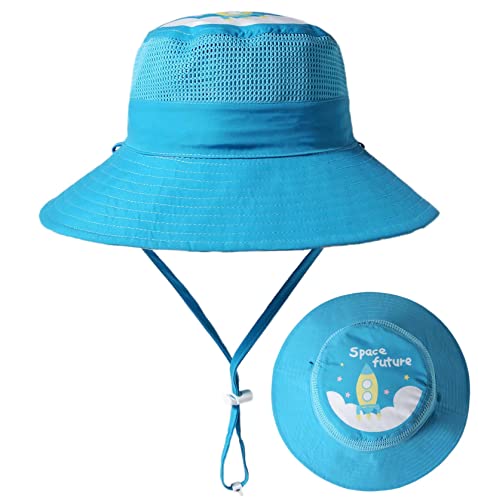 Connectyle Boys Adjustable Beach Hat Reversible Mesh Ventilated Bucket Play Hat Rocket/Light Blue L #TOP1