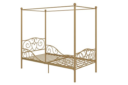 image for DHP Metal Canopy Kids Platform Bed with Four Poster Design, Scrollwork
