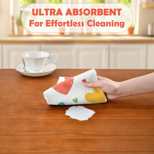 Paños de cocina absorbentes de microfibra de gofre con corazones boho 6