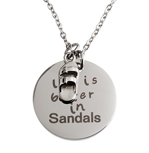 Brown Jesus Style Sandals - with 1 Stainless Steel Life is Better in Sandals Pendant Necklace Bundle - 2 Items4
