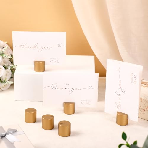 Image of Affrolling 96 Pcs Gold Place Card Holders Wooden Table Number Holders Bulk Mini Cylinder Table Stand for Name Cards Photo Picture Menu Tag Display Wedding Birthday Party Banquet Restaurant