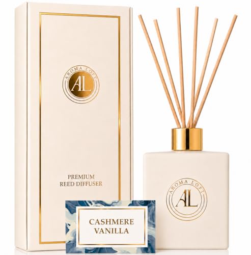 Aroma Loft White Reed Diffusers Sticks in Oil Set with Cashmere Vanilla Scent | Long-Lasting Reed...