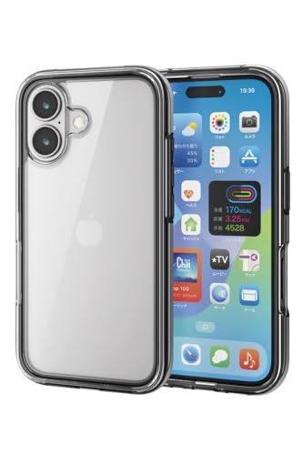 �G���R�� iPhone 16 �P�[�X �w�ʃN���A �ϏՌ� �Ռ��z�� �S���G�A�[�o�b�O �n�C�u���b�h �y�� MUBRAIN �u���b�N×�N���A PM-A24AHVAIR2BK