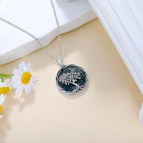 WSX Moss Agate Tree of Life Pendant Necklace for Women Sterling Silver Tree of Life Jewelry Gifts for Christmas Birthday Mother Day for Mom Daughter2