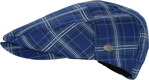 Men's Thick Cotton Summer Newsboy Cap SnapBrim Ivy Driving Stylish Hat (Navy Plaid-4021, S/M)