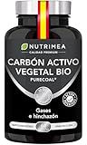 Carbón Activo Vegetal BIO 100% Natural - Gases, Hinchazón y Digestión - 95% de Carbono Alta Adsorción - 60 Cápsulas Veganas - Nutrimea