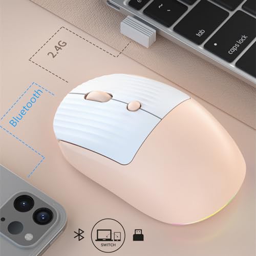 Image of Super Space Wireless Bluetooth Mouse, 2.4G Cute Silent Computer Mouse for Tablet Phone, Dual Mode (BT+USB Receiver) with 3 Level Dpi Portable Rechargeable Mice for Office Home(Pink)