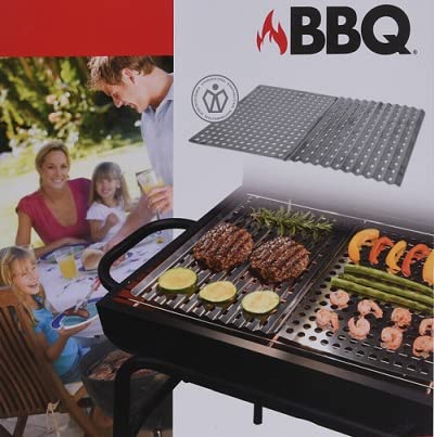 OrionMart Große Edelstahl 2-teilige Grillplatten Grillplatte - wiederverwendbar und faltbar - halten Sie Ihre Roste sauber - zum Grillen von Fleisch, Gemüse, Fisch und mehr Cover