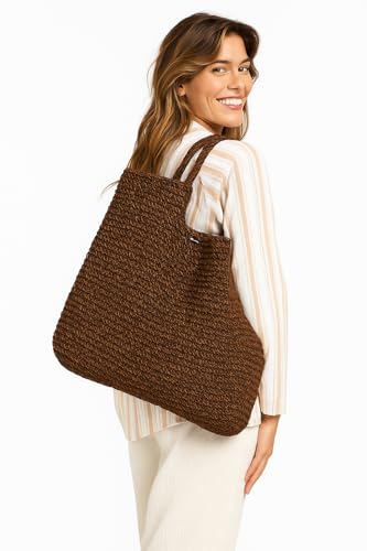Image of Roxy Women's Beach Tote Bag | Travel | Vacation | Straw | Lightweight | Breathable, Coconut Pie - Anthracite