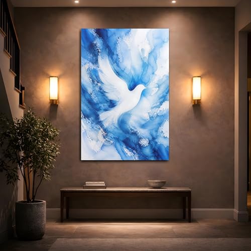 Impression oiseaux blanc et bleu colombe décoration murale 30x45 - 2
