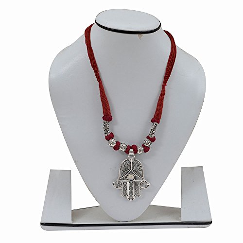 Boho Tribal Necklace in Silver with Turquoise Beads