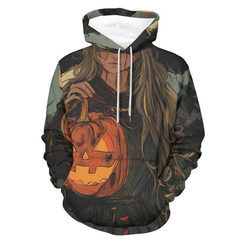 Sweat à Capuche Sorcière Citrouille Hoodie Manches Longues et Pullover Unisexe Taille S