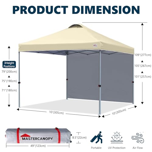 Image of MASTERCANOPY 10x10 Durable Pop Up Canopy Tent with 1 Sidewall, Beige