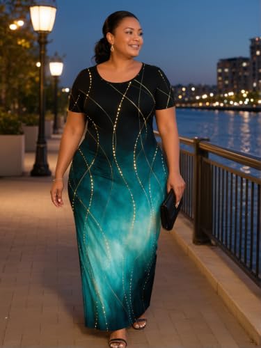 Image of PinkPatty Plus Size Dress for Women Casual Crew Neck Short Sleeve Maxi Dress Oversized Summer Beach Dresses with Pockets