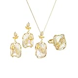 4-piece jewelry set, natural freshwater pearls, Baroque pearl necklace, earrings and rings, suitable for wedding occasions, brides, bridesmaids, birthday gifts