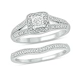 Cali Trove 1/5 CT Diamond Illusion Set and Twisted Halo Wedding Ring Set with Matching Diamond Curved Half Eternity Band for Women in Rose Gold-Plated or 925 Sterling Silver, Mother's Day Gifts, W7