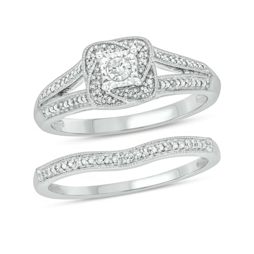 Cali Trove 1/5 CT Natural Diamond Bridal Ring Set | 14KT & 18KT Gold Vermeil Diamond Wedding & Engagement Rings | Promise Ring for Her | Halo Wedding Rings for Women in White Yellow or Pink Gold