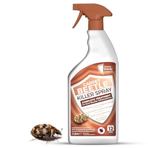 Carpet Beetle Killer Spray 1L - Fast-Acting 0.1% Cypermethrin, Targets All Life Stages, Low Odour, Long-Lasting Protection, Works on Soft/Hard Furnishings, Indoor/Outdoor Use