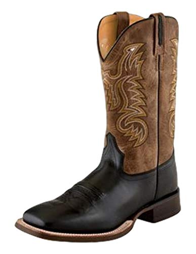 Old West Mens Broad Square Toe Black Canyon/Tan Fry Leather Cowboy Boots