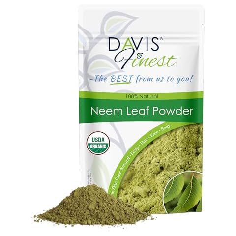 Davis Finest Organic Neem Powder 250g, Ayurvedic Pure & Natural Dried Neem Leaves for Hair & Skin, Food Grade Azadirachta Indica Cover