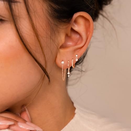 Image of Gold Plated Earrings for Women, 14k Gold Plated Earring Stack Hypoallergenic Pearl Drop Earring Dainty Earrings for Women Trendy Cute Small Huggie Hoop Earring Fashion Womens Jewelry