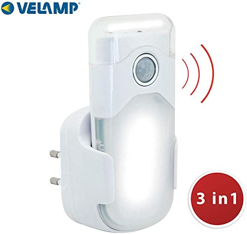 VELAMP Night Guard Torcia d'Emergenza Automatica con Funzione Luce di Cortesia e Rilevatore di Movimento. LED. Ideale per corridoi, Scale, Camera da Letto, Soggiorno, Bianco