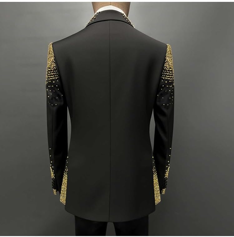 Sparkly Wedding Tuxedos Golden Rhinestone Beaded Men Suit Peaked Lapel Jacket Luxury Evening Party Business Blazers