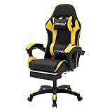 ML-Design Silla Gaming Ergonómica Amarillo con Reposabrazos Reposacabezas Cojín Lumbar y Reposapiés Asiento Racing Gamer de Escritorio Imitación Cuero Sillón Giratorio de Ordenador Videojuegos Oficina