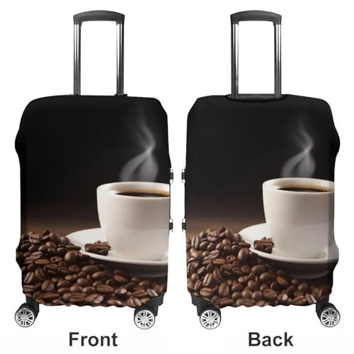 Coffee Cup And Coffee Beans Luggage Cover Elastic Suitcase Protector Case Anti-Scratch Washable Baggage Covers Protector For Traveling, Aircraft Consignment S3