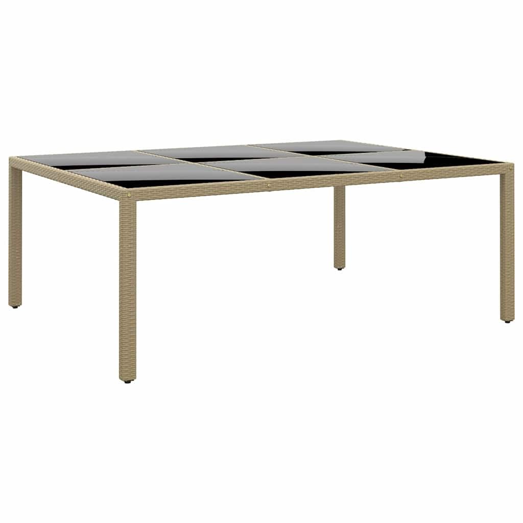 Stół ogrodowy 200 x 150 x 75 cm, polirattanowy i szkło hartowane, beżowe, stal malowana proszkowo, stabilny, odporny na warunki atmosferyczne, na taras, balkon, do jadalni, zestaw mebli do