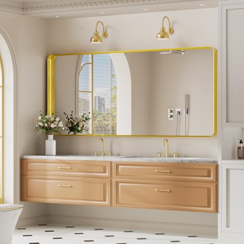 Image of Koonmi Gold Bathroom Mirror, 30x71 Shatterproof Wall Vanity Mirror