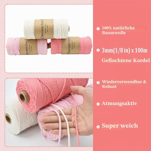 Coriver Makramee Starter Set 3mm Rosa – Bild 3