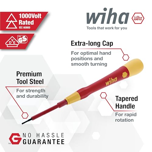 Image of Wiha PicoFinish Insulated Precision Screwdriver Set, 5-Piece Kit | 1000V VDE certified, PicoFinish precision grip, hex torque control, tested to 10,000 volts, made in Germany