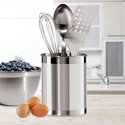 Oggi Stainless Steel Utensil Holder - 5" Diameter, Utensil Caddy, Weighted Base for Stability - Larger-Sized Utensil Crock and Countertop Utensil Organizer, Stainless Steel - Image 6